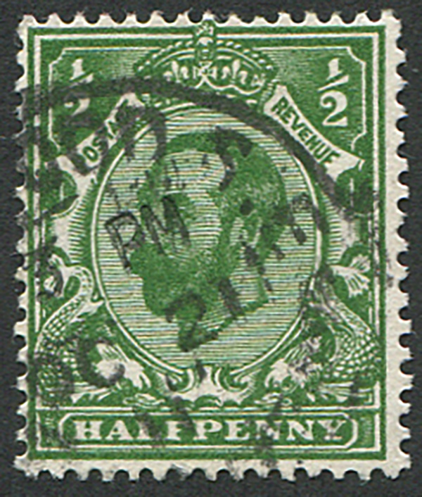 ½d SG 324 7 VERY DEEP GREEN VFU light 1911 C Embassy Philatelists